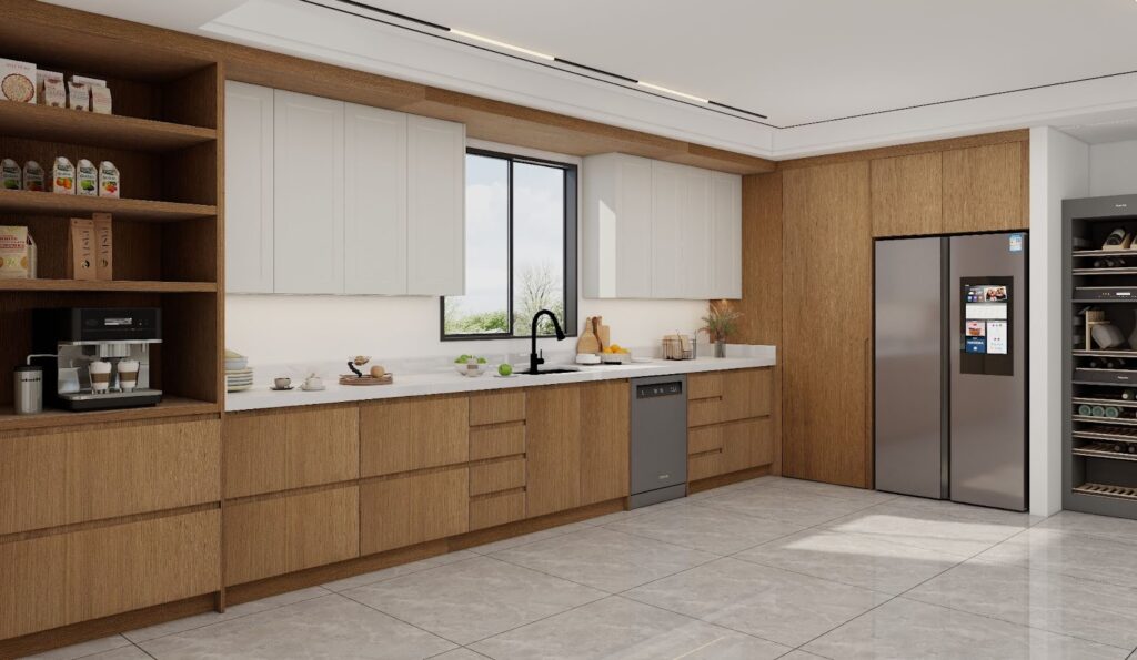 Modern kitchen with light wood cabinetry from top kitchen cabinet manufacturers.